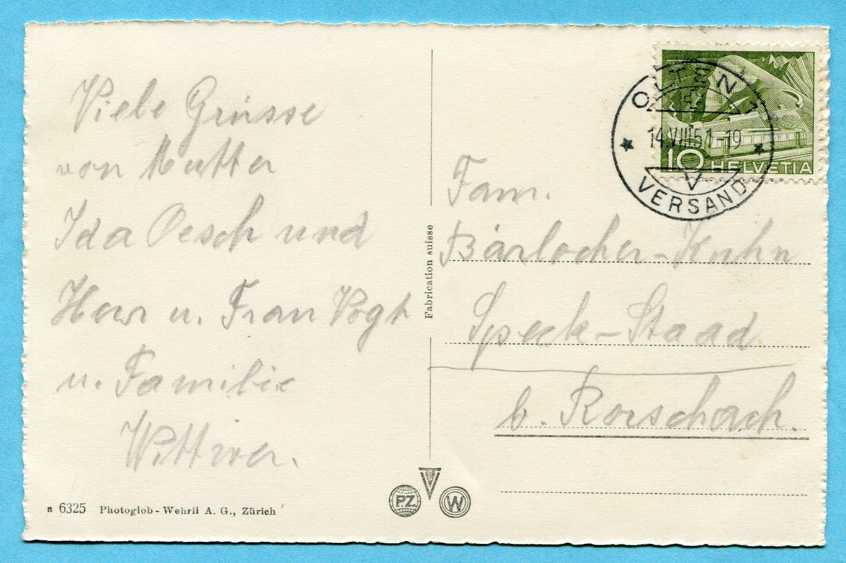 Cartoline postali: Olten 1951 – Usato da Opfikon venduto da cleocat-vb 1