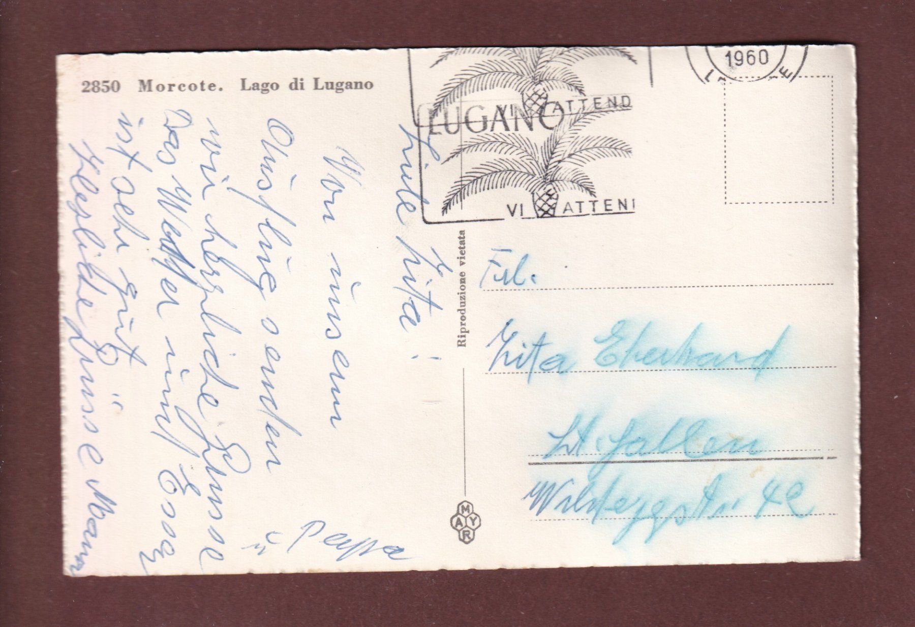 Cartoline postali: MORCOTE - 1960 – Usato da Pully venduto da nicecards-shop 1