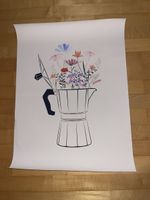 Poster Blumen Kaffeekanne