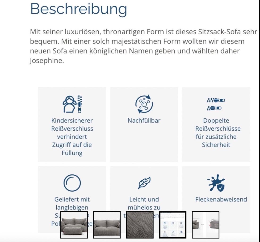 Sofas: Gemütliches Sitzsack-Sofa mit Fusshocker, Grau, Top! – Gebraucht aus Langenthal von TrendHub 1