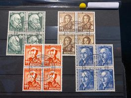 1942 Pro Juventute Viererblock / Tag der Briefmarke Gest.