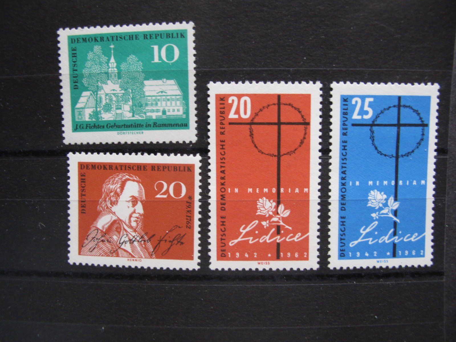 Tutti i francobolli: DDR 1962  J.G.Fichte /Lidice ** – Usato da Wil SG venduto da fva01