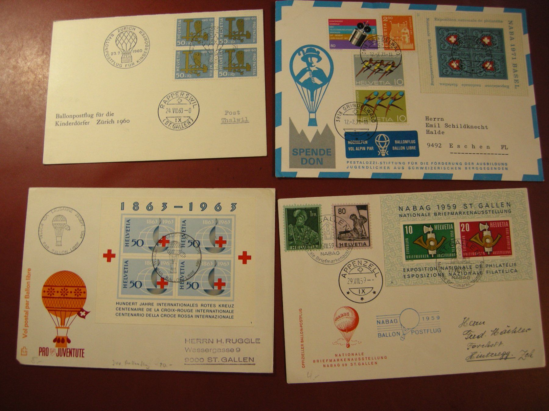 Alle Briefmarken: 11 BALLONPOST BRIEFE + 3 DIVERSE FLUGBRIEFE – Gebraucht aus Eschenbach SG von eDaisy 2