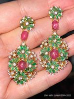 Tradition Hindu Real Emerald & Ruby SS925 14k Gold Earrings
