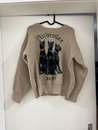 Andreelee Sweater Hunde Motiv, Beige, Grösse L
