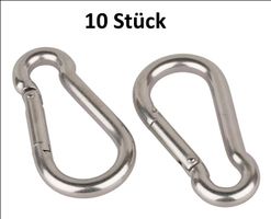 10 Stk. Karabinerhaken INOX 60 mm, Ø 6 mm. Gratis Lieferung!