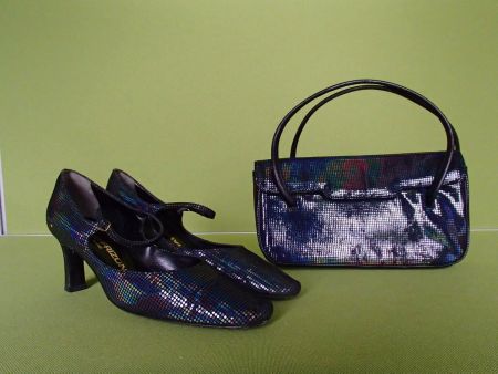 Vintage MAUD FRIZON Abendschuhe und Tasche bunter Glitter