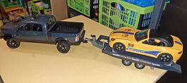 Dodge Ram avec remorque et BMW 1:16 BRUDER en bon état