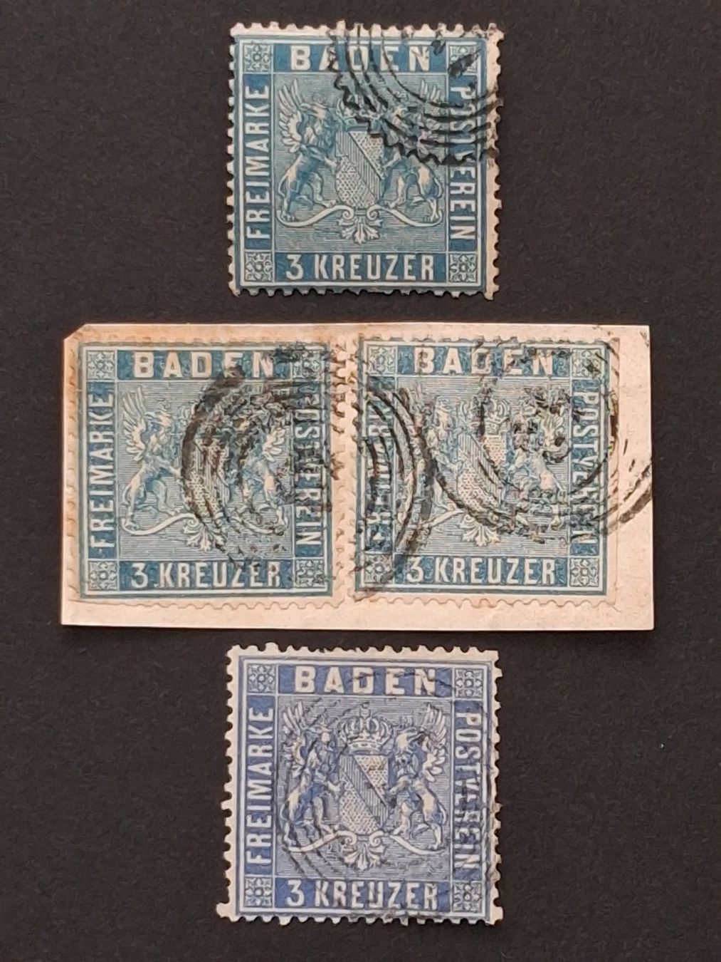 Alle Briefmarken: Baden Mi-Nr.10 a/b/c gestempelt  370 Fr – Gebraucht aus Kriens von Nidfeld45 2