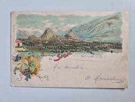 Carte postale ancienne souvenir de Sion, Valais, 1909.