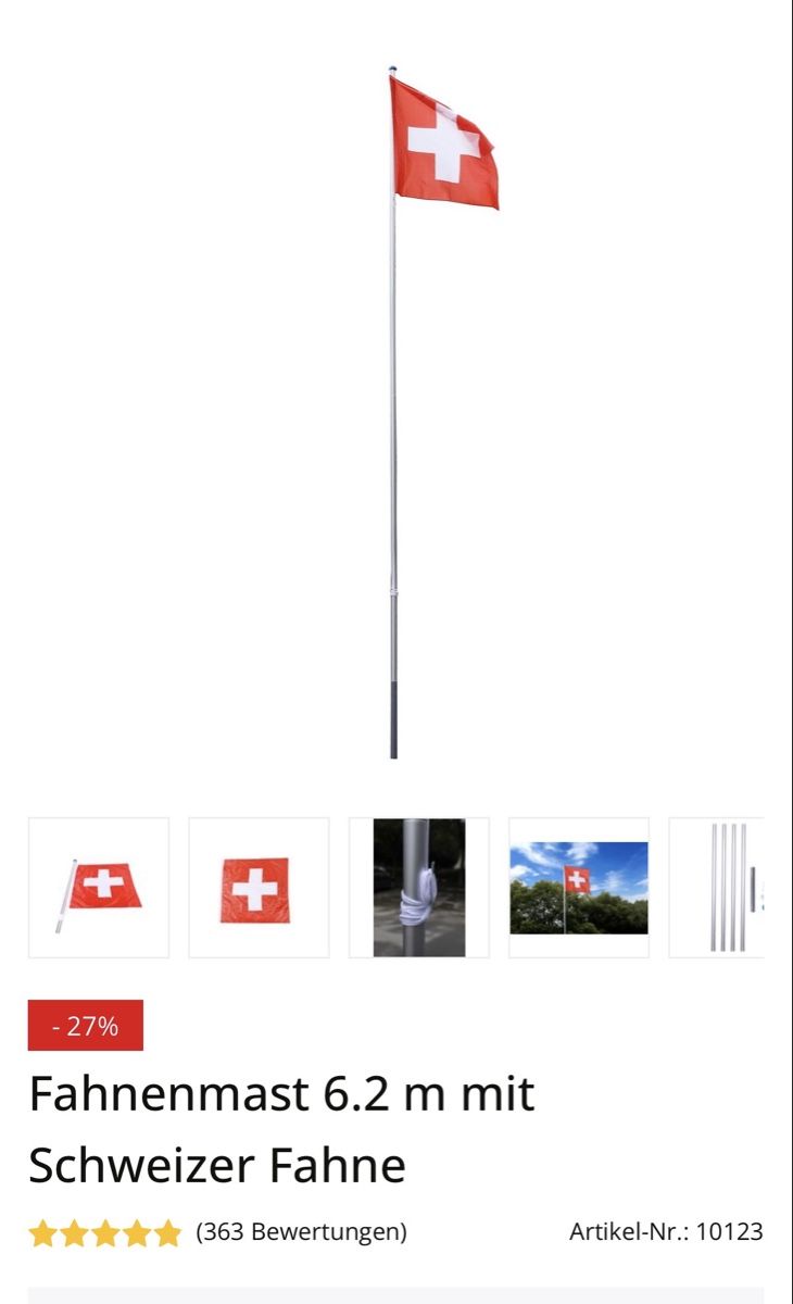 Bandiere: Fahnenmast mit Schweizer Fahne – Nuovo e nell'imballaggio originale da Kerns venduto da sel_6ssb