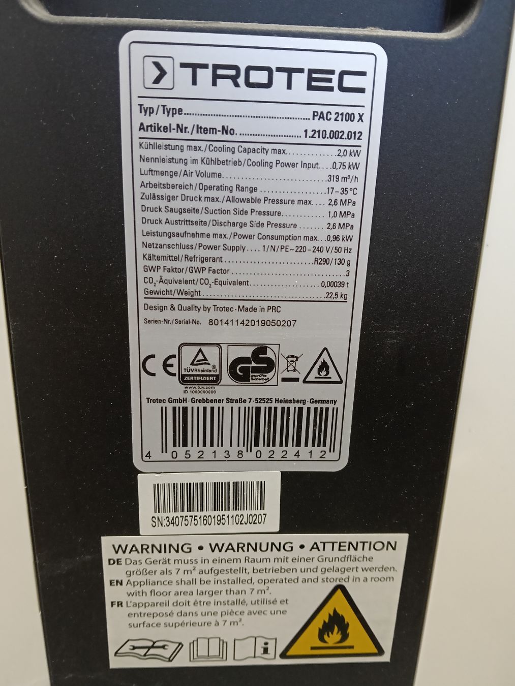 Trotec Condizionatori: kilmaanlage TROTEC air conditioner – Usato da Küsnacht ZH venduto da SwissRicardo2015