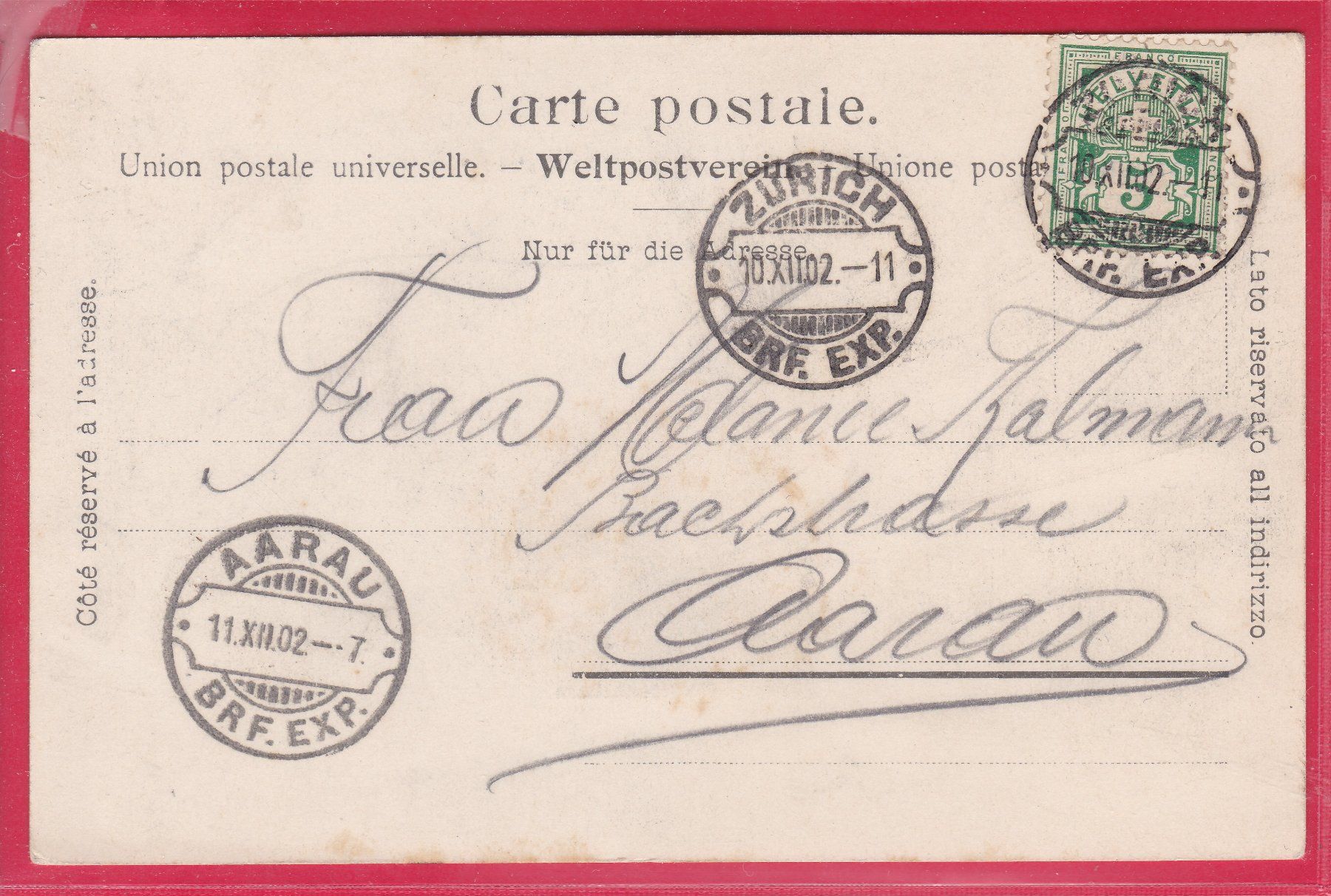 Cartoline postali: ZÜRICH - POLYTECHNIKUM, 10.12.1902 – Usato da Oberrieden venduto da Gebirgsstelze 1