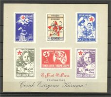 TÜRKEI, ZWANGSZUSCHLAGSMARKEN-BLOCK 1943 Roter Halbmond