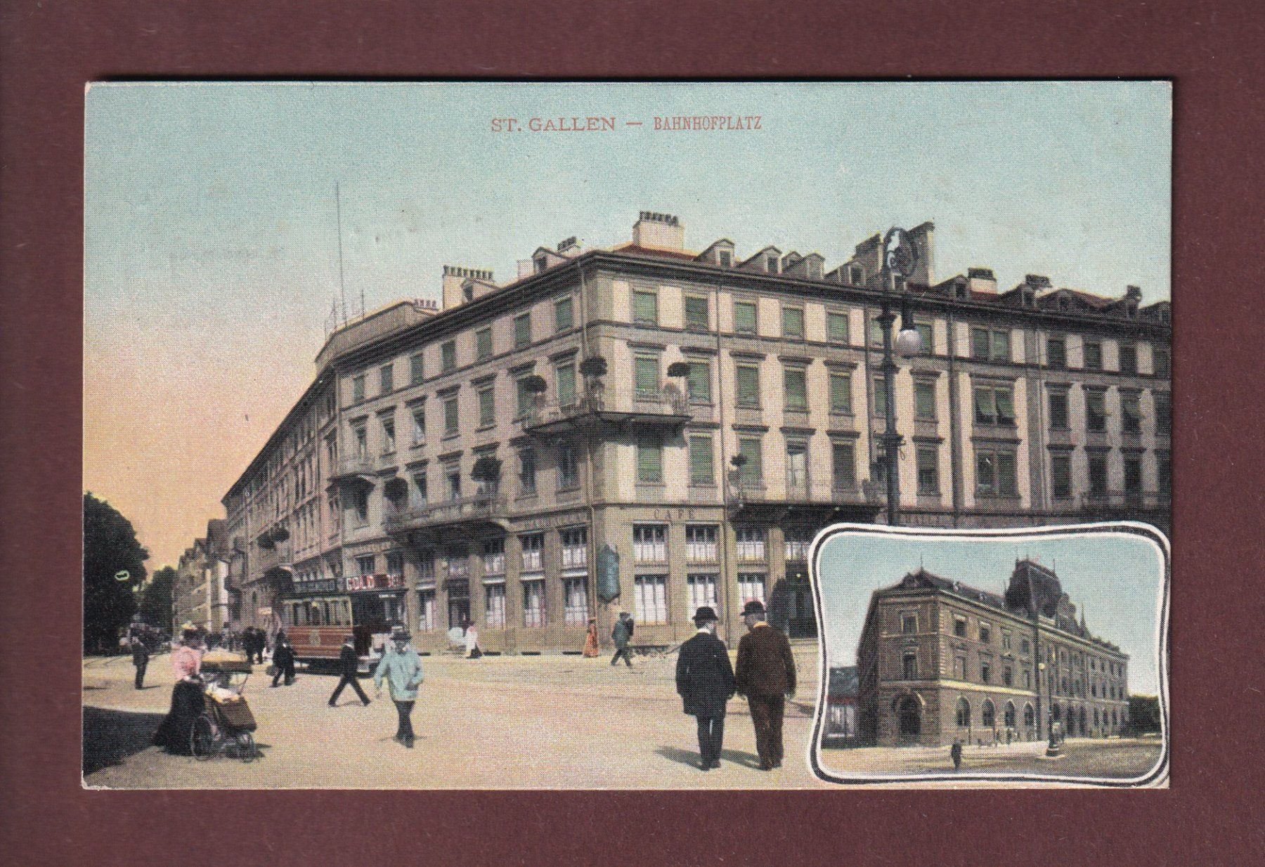 Cartoline postali: ST. GALLEN - Bahnhofplatz - Tram - 1905 – Usato da Pully venduto da nicecards