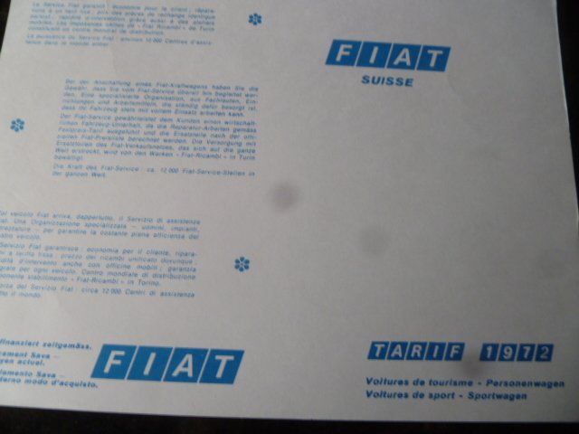 Fiat Documenti: FIAT Preisliste 1972 – Usato da Zofingen venduto da sosalinos01