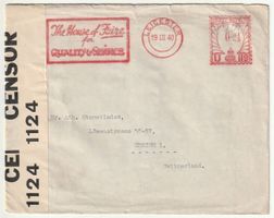 Zensurierter Brief mit Freistempel 1940 aus GB nach Zürich