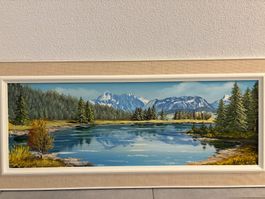 117x52/ E Berger/ Öl Gemälde Berglandschaft See