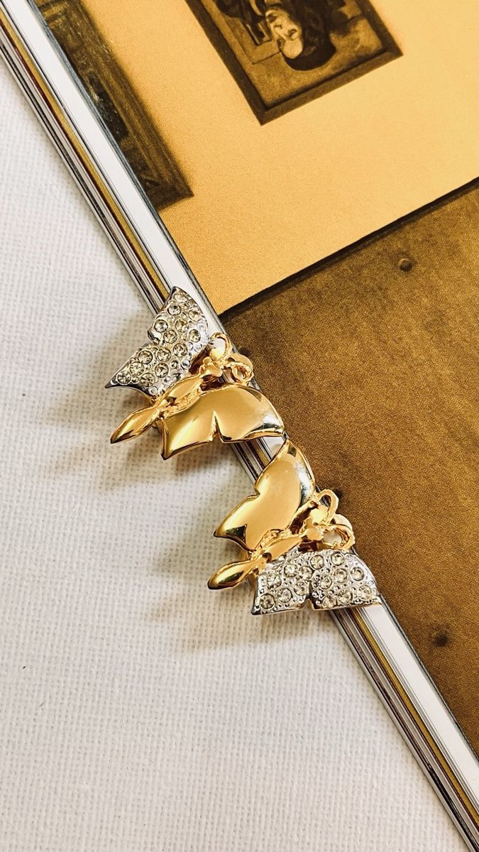 Orecchini pendenti & Orecchini a lobo: Orecchini vintage donna farfalla oro con strass – Usato da Lugano venduto da yul_fhg2 4