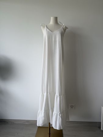 Boutique Maxi dress white tie straps tiered skirt