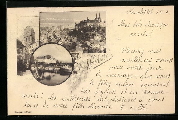 Cartoline postali: AK Neuchatel, Ortsansicht mit Uferpartie – Usato da Berlin venduto da bartko-reher
