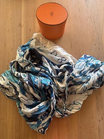 Hermes scarf silk blend blue white with box original