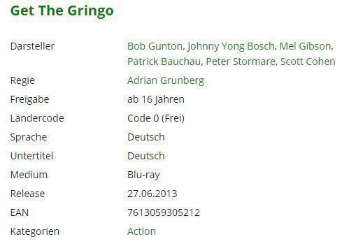 Tutti i DVDs: Get The Gringo - Bluray – Usato da Buchrain venduto da Sssschaller 1