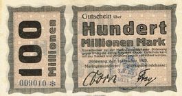 Dirlewang 100 Mil.Mark+Stempel 01.10.1923 VZ+-VZ++