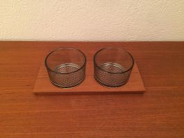 Dänisches Teak Tablett mit Glas Schalen vintage Apéro Set