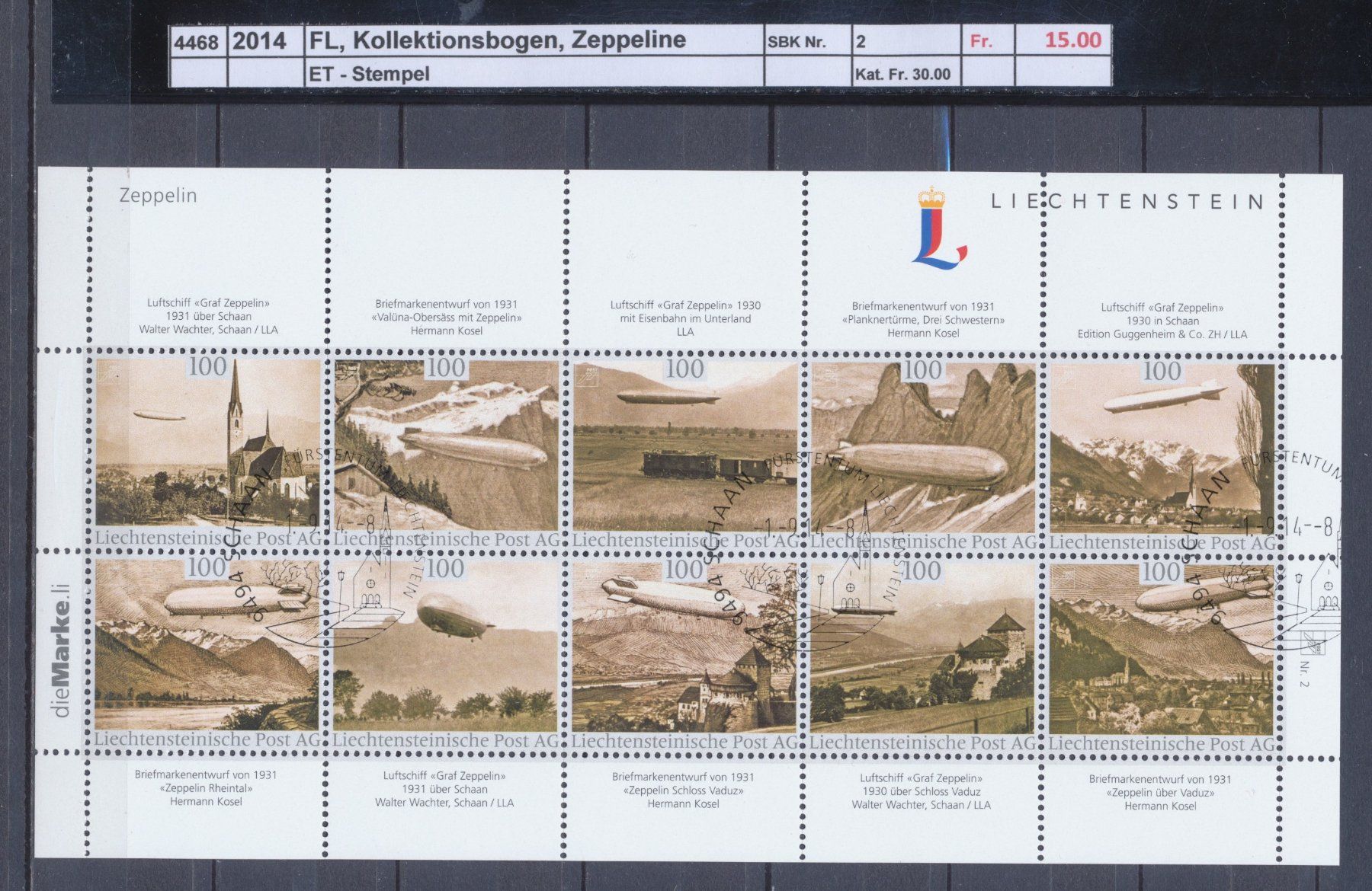 Tutti i francobolli: 2014 FL, "Kollektionsbogen, Zeppeline", ET - Stempel – Usato da Winterthur venduto da Zupogeru