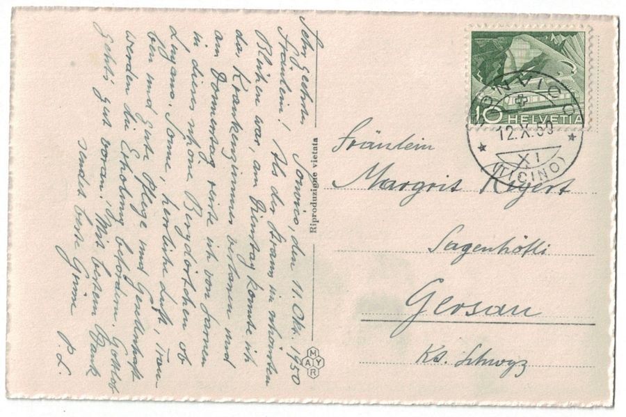 Cartoline postali: Sonvico, Villa Riposo, circolata 1950 – Usato da Frauenfeld venduto da POML 1