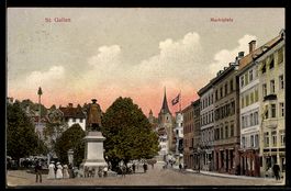 AK St. Gallen, Marktplatz, Standbild, Türme