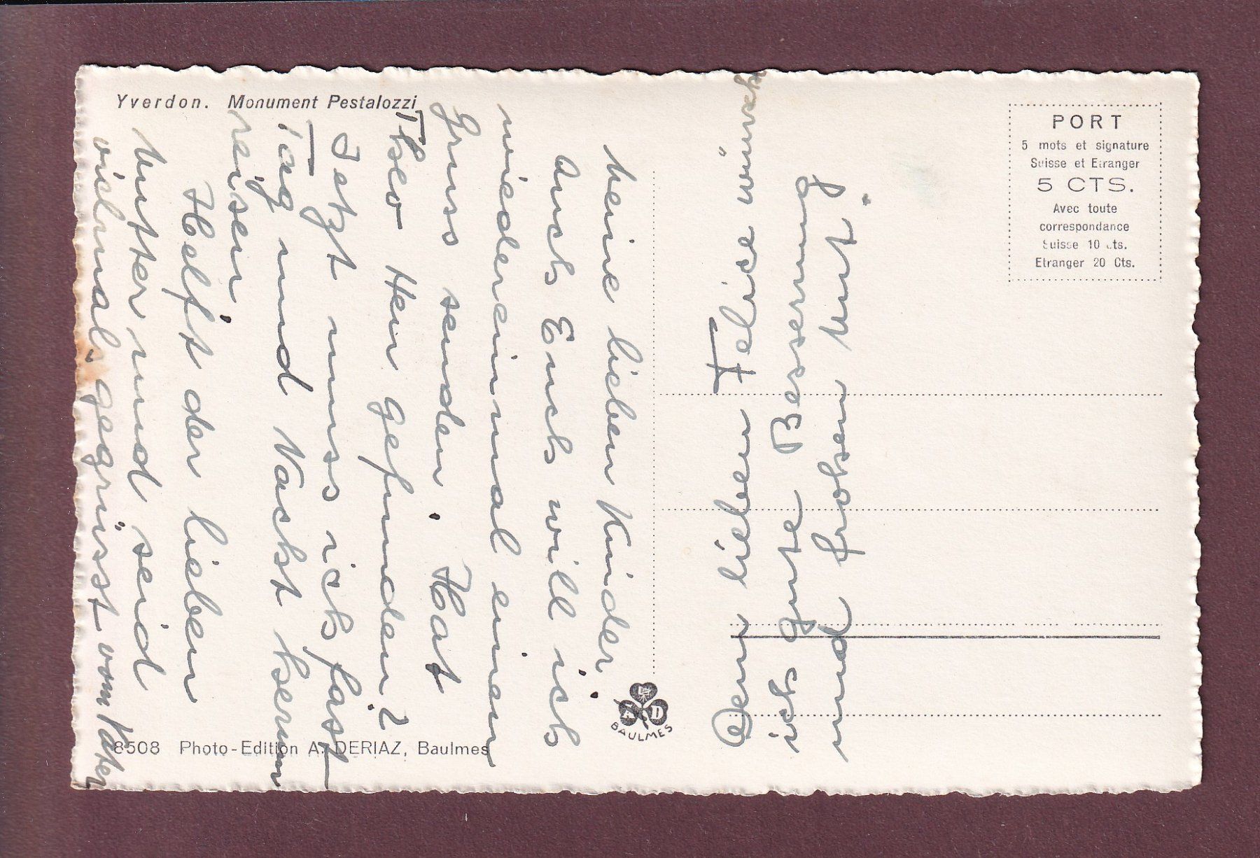 Cartoline postali: YVERDON - Monument Pestalozzi – Usato da Pully venduto da nicecards 1