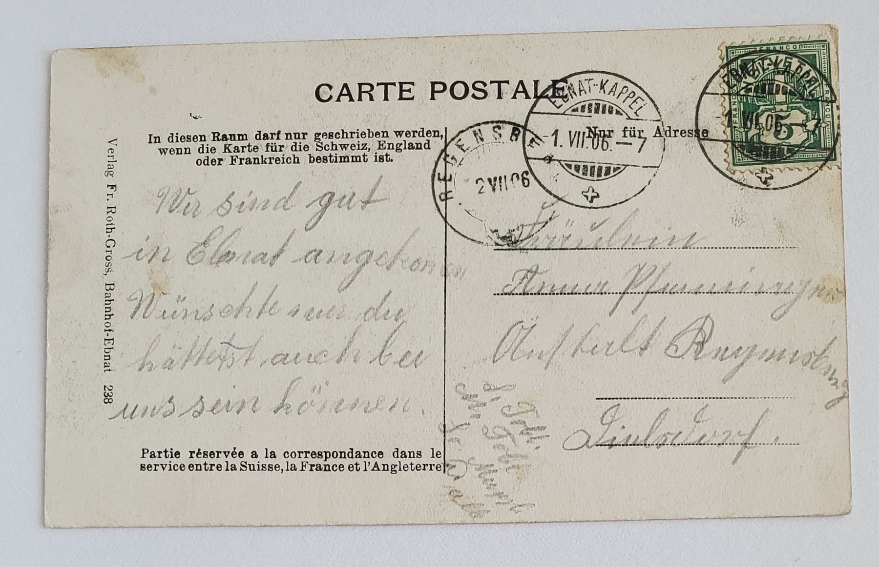 Ansichtskarten: Ansichtskarte Ebnat-Kappel mit Stempel und Briefmarke  – Gebraucht aus Opfikon von Diversamente 1