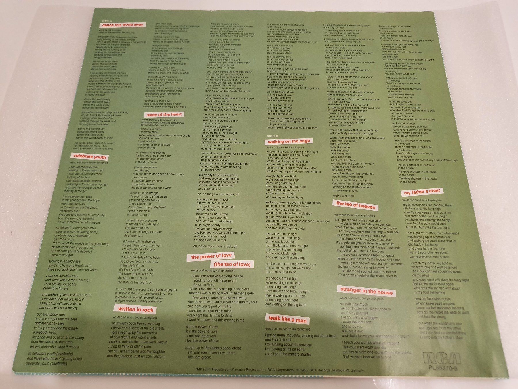 Schallplatten: Rick Springfield – Tao – Gebraucht aus Uster von Vinyl-Leidenschaft 3