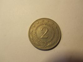 Münze Jugoslawien 2 Dinar von 1972