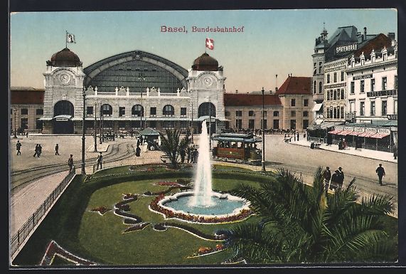 Cartoline postali: AK Basel, Springbrunnen am Bundesbahnhof – Usato da Berlin venduto da bartko-reher