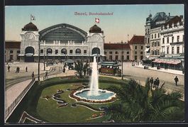 AK Basel, Springbrunnen am Bundesbahnhof