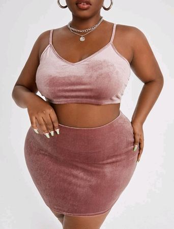 Ensemble crop top + mini-jupe, vieux rose, 1xl, neuf