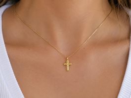 14karat Echtgold kruzifix Mit S925 Silber boxkette