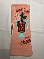 Christmas Kitchen Towels, Pink, "Cup of Cheer" Design new