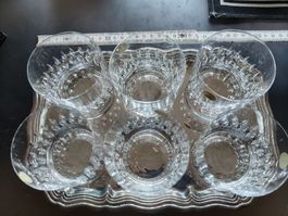 6 Kristall Whiskyschwenker auf Silber Platte 