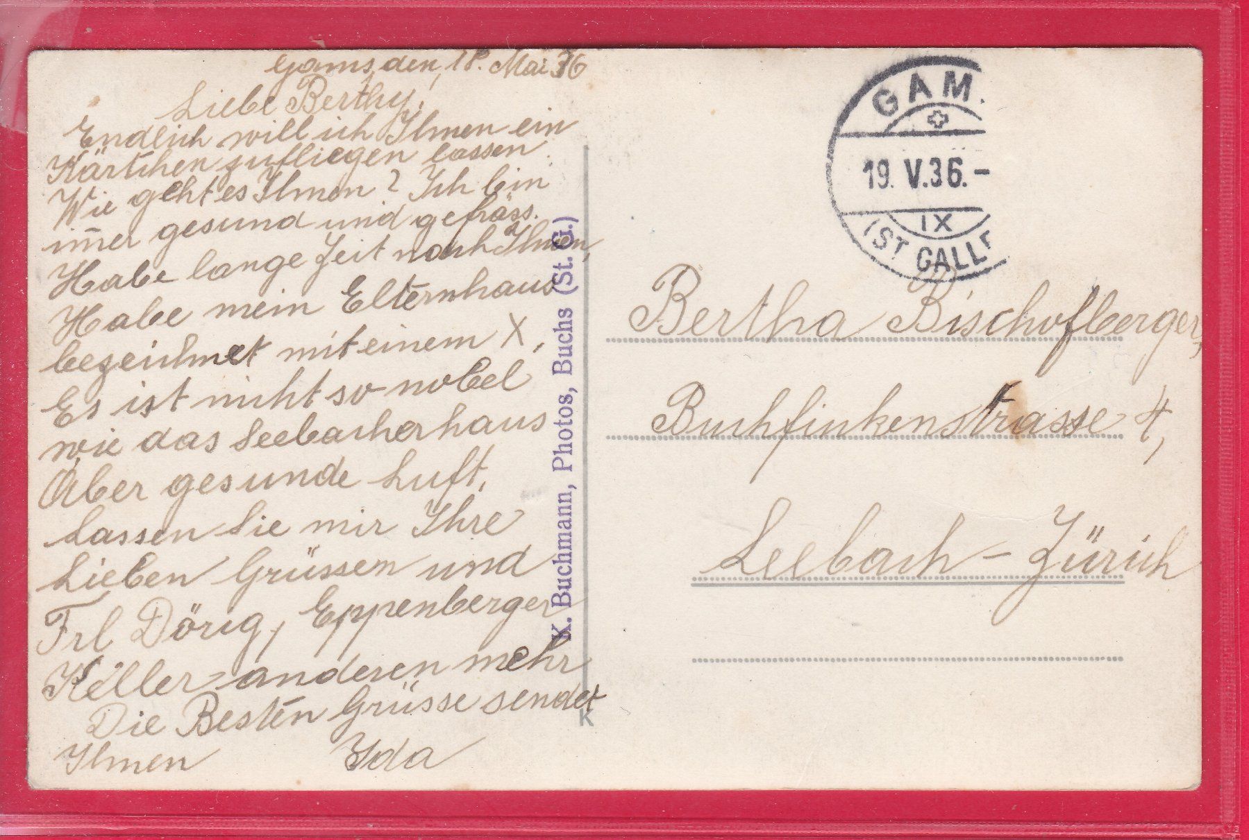 Ansichtskarten: GAMS, 19.5.1936 – Gebraucht aus Oberrieden von Gebirgsstelze 1