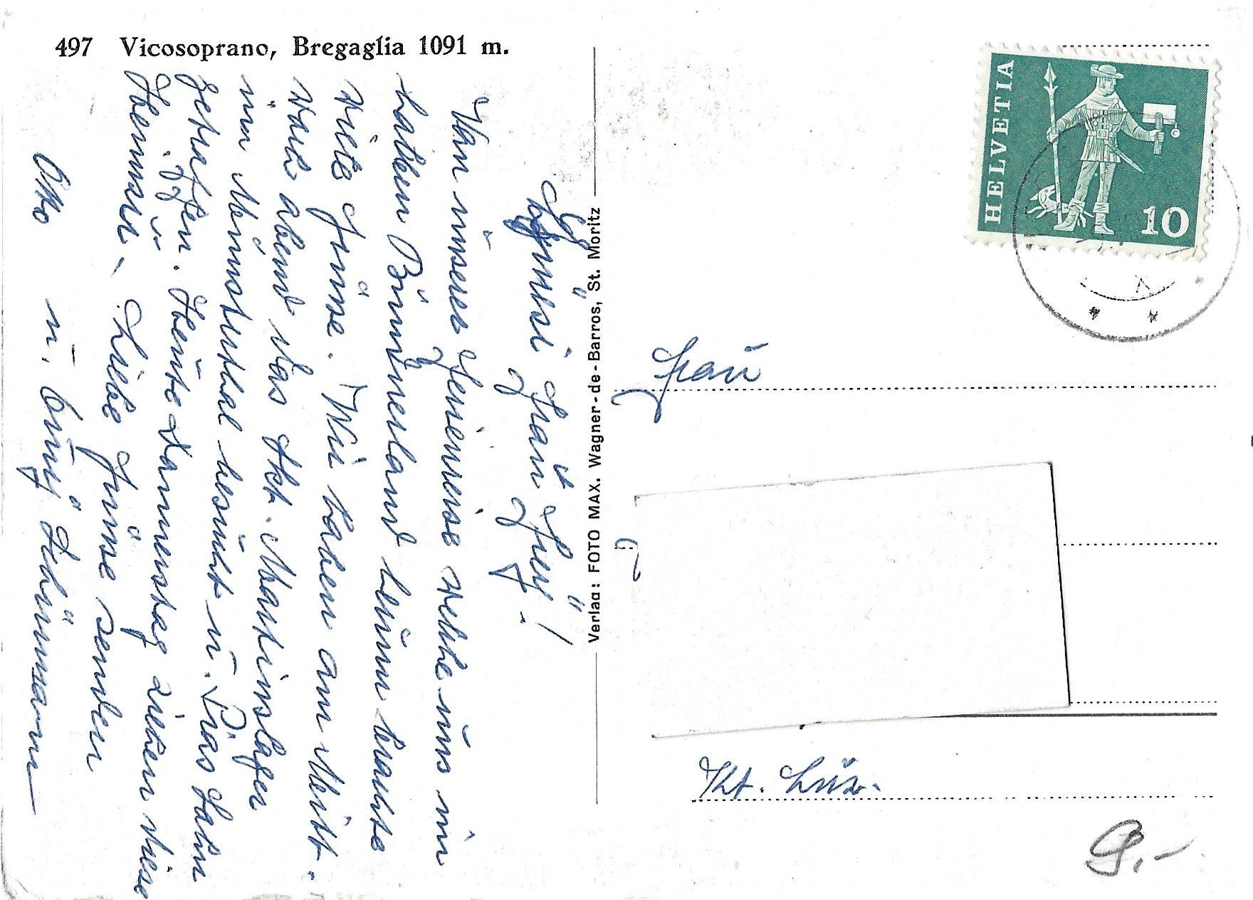 Cartoline postali: 497    Vicosoprano,   Bregaglia   1091  m. – Usato da Bütschwil venduto da Jackson1A 1