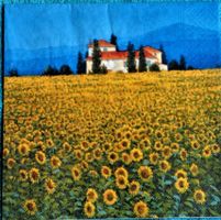 2 Servietten Sonnenblume Feld mit Landhaus