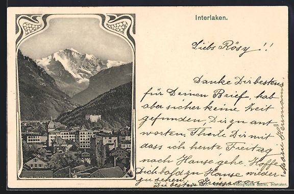 Cartoline postali: AK Interlaken, Teilansicht mit Bergen – Usato da Berlin venduto da bartko-reher