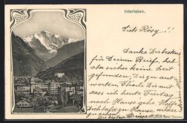 AK Interlaken, Teilansicht mit Bergen