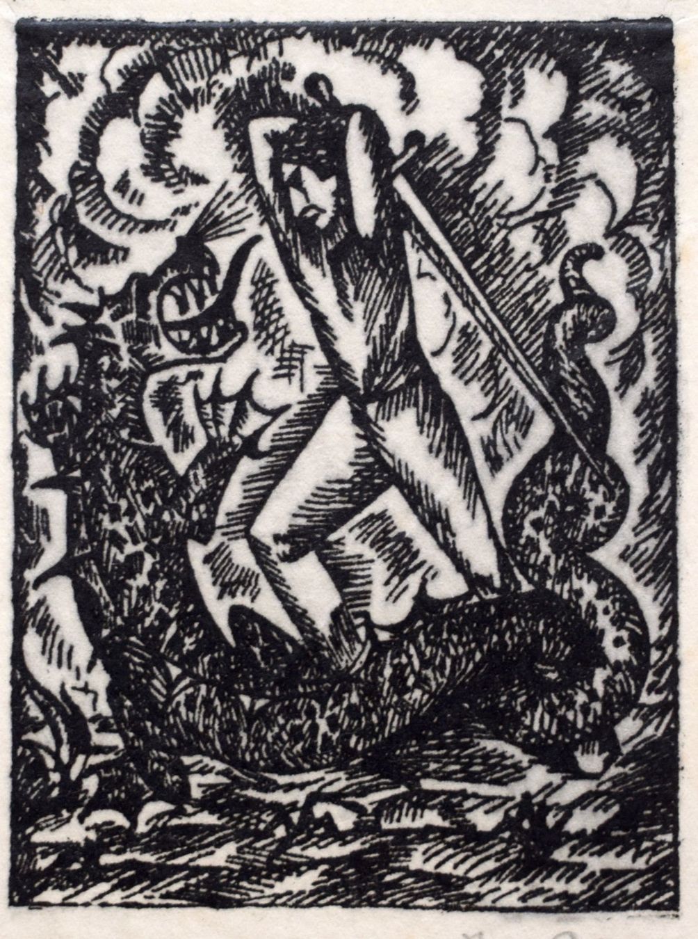 Gravures sur bois: Drachentöter antik sign. Holzschnitt Siegfried – D'occasion à Zürich par kunstarchiv.online