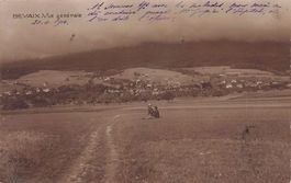 Bevaix, vue générale, père, fille en 1er plan, circulée 1916