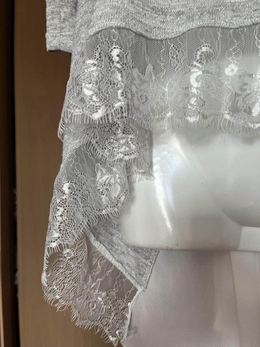 Maglioni & Felpe: Pull tunique gris brillant dentelles Melissa Becker M – Nuovo (secondo la descrizione) da Genève venduto da Libellule477 3